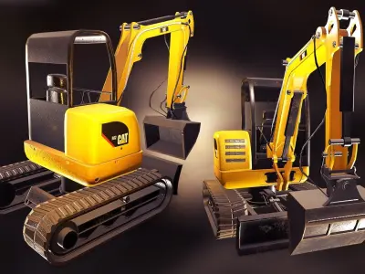 Excavator mixed model PBR Low-poly 3D model