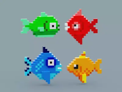 Voxel Fish Pack Low-poly 3D model