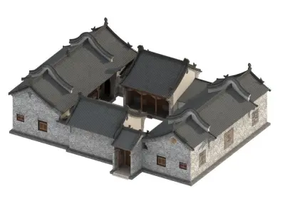 town Chinese style commercial residential buildings 3D model buy