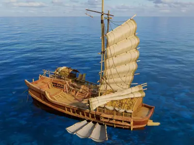 Wooden boat Low-poly 3D model 2