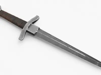 Medieval Crusader Dagger with Leather Case 3D model