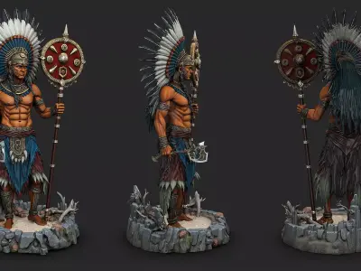 Native american warrior on stand high poly resolution 3D model