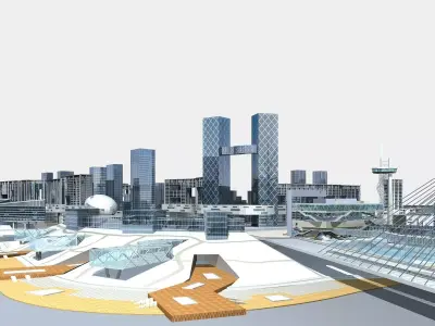 Architecture futuristic city with skyscrapers and bridges 3D model