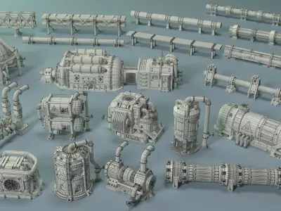 Industrial Units 10 - 20 pieces Low-poly 3D model