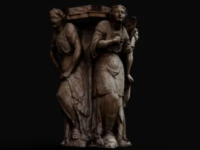  ancient column top part sculpture figures PBR photogrammetry Low-poly 3D model
