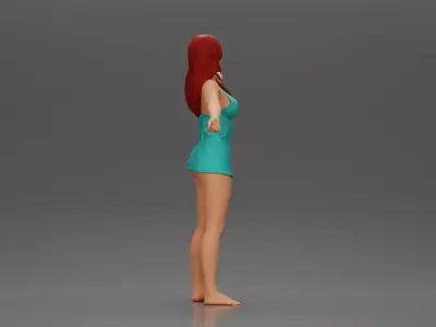 woman wearing a wet shirt moving with her arms in motion 3D print model