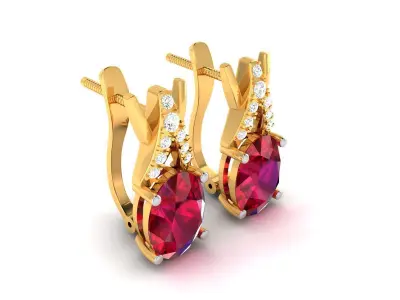 Women Oval Diamond Earrings 3dm STL OBJ FBX Render Details 3D print model