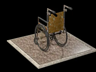 Antique Hospital Wheelchair Low-poly 3D model