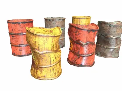 Metal painted old oil and fuel barrels collection da1 Low-poly 3D model