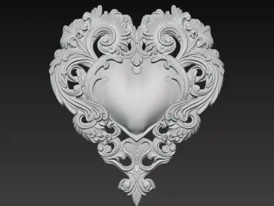 Ornate Baroque Heart Decorative Relief 3D Model 3D print model
