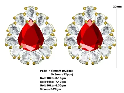 Antique Pear Diamond Cluster Earring 3D print model