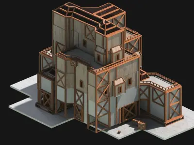 Medieval Low Poly Building Castle Wooden Village Stone House 13 Low-poly 3D model