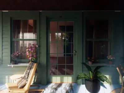 Cozy Enclosed Porch  Day and Evening Versions Free 3D model