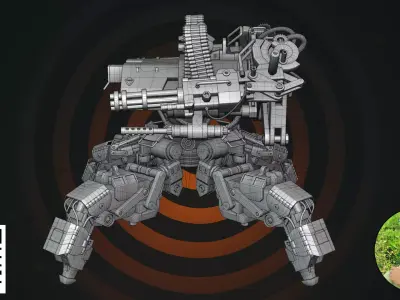 Heavy Quadrupedal Combat Mech - Dual Minigun Edition 3D model purchase
