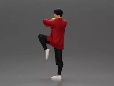 Martial Artist in Action Pose Wearing Traditional Kung Fu Outfit 3D print model