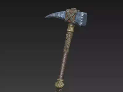 Fantasy Runed Stone Warhammer  Stylized Scanned Prop 3D model