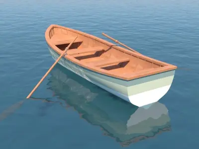 Wooden Rowboat For Fishing And Trip Low-poly 3D model