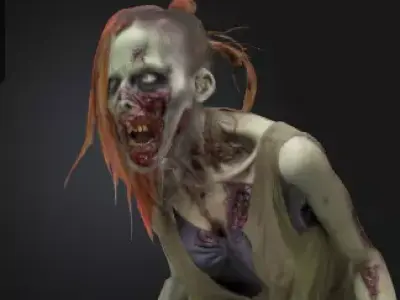 Zombie Woman 3D Model Realistic Horror Sculpture Free 3D print model