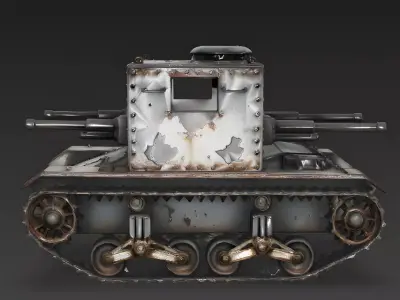 Realistic Abandoned Wrecked Light Tank 3D Model Low-poly 3D model