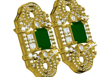 Antique Art Deco Emerald Stone Earring 3D print model