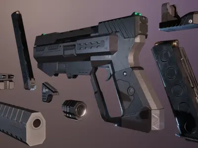 Lowpoly Concept Sci-fi Pistol Low-poly 3D model