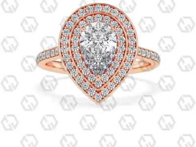 Ring 207 Pear Shape Cathedral Double Halo pave set with Gems 3D print model