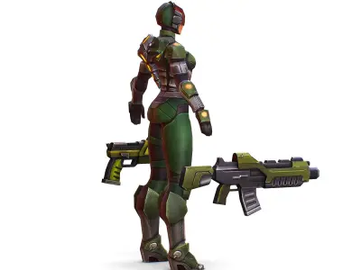 Sci-FI Woman Cyborg Soldier with Rifle and Pistol  Low-poly 3D model