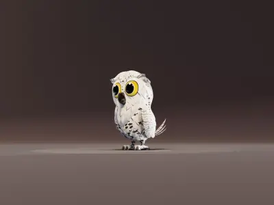 Cartoon Snowy Owl Rigged 3D Model Low-poly 3D model