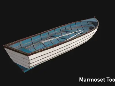 Wooden boat Low-poly 3D model