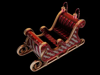 Santa Claus Sleigh Low-Poly Low-poly 3D model