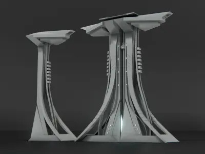 Low Poly Sci-Fi kitbash mini set Low-poly 3D model