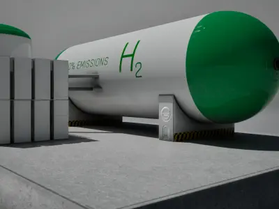 Green hydrogen energy h2 tank Low-poly 3D model