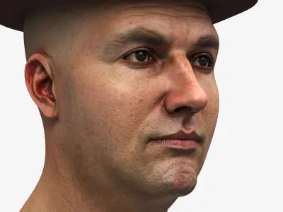 Pork Pie Hat Brown on Head 3D model