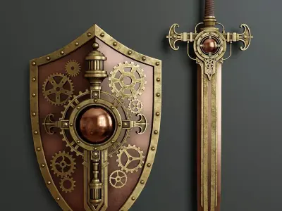 Steampunk melee weapon set 3D model