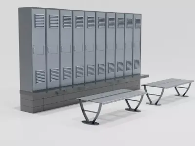 locker set of lockers and benches Free 3D model