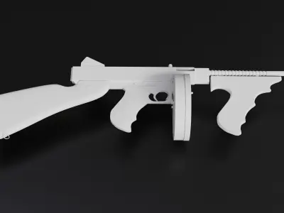 Tommy Gun Low Poly Model With Round Mag Low-poly 3D model