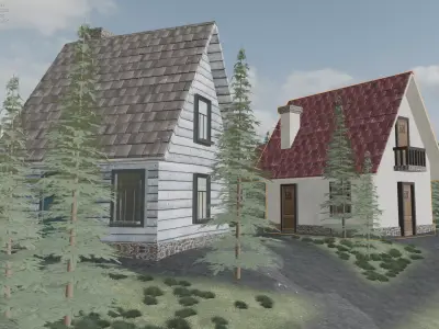 Charming Pine Forest Village Semi-Realistic Cozy Environment 3D model