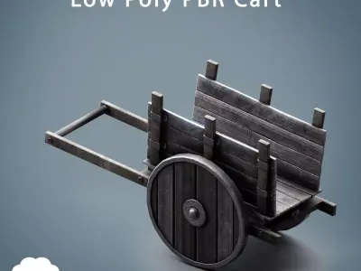 PBR Low Poly Medieval Wooden Cart Low-poly 3D model