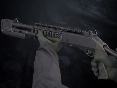 BM4 Semi-Automatic shotgun With Hands Low-poly 3D model