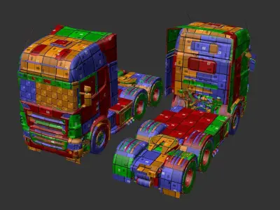 Truck rig with dry freight box trailer for Cinema 4D 3D model