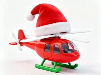 Christmas Cartoon Helicopter 3D Model - Santa Hat Chopper Low-poly 3D model