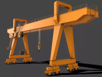 PBR Double Girder Gantry Crane V2 - Yellow Dark Low-poly 3D model