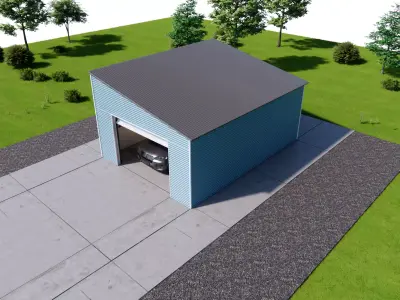 Metal Single Car Carport-Shed Roof Building Low-poly 3D model