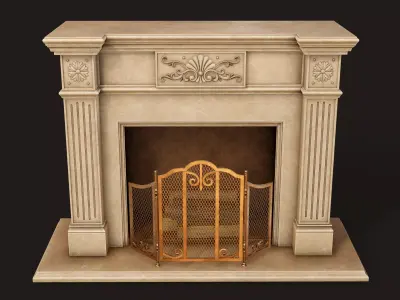 Vintage Fireplace - PBR Game Ready Low-poly 3D model