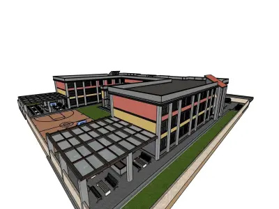 School Exterior Model Low-poly 3D model