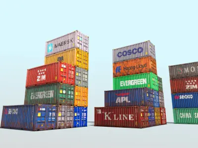 48 shipping containers Set Low-poly 3D model
