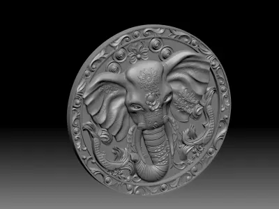 elephent 3d base relief pendant cnc design 3D print model purchase