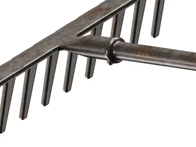 Rusty Gardening Rake Tool 3D model
