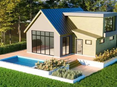 Modern Pool House - 3D Visualization Scene Low-poly 3D model