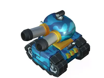 blue cartoon tank Low-poly 3D model
